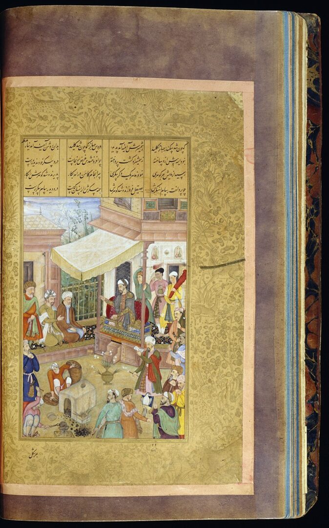 مینیاتور چیست؟ و چگونه به طراحی معاصر الهام میدهد | Miniature 3 Abd al Rahim Ambarin Qalam Invention of the Mirror in the Presence of Alexander the Great Walters W61316B Open Obverse دیزاین کلاب: باشگاه پرورش محصول تصویرسازی