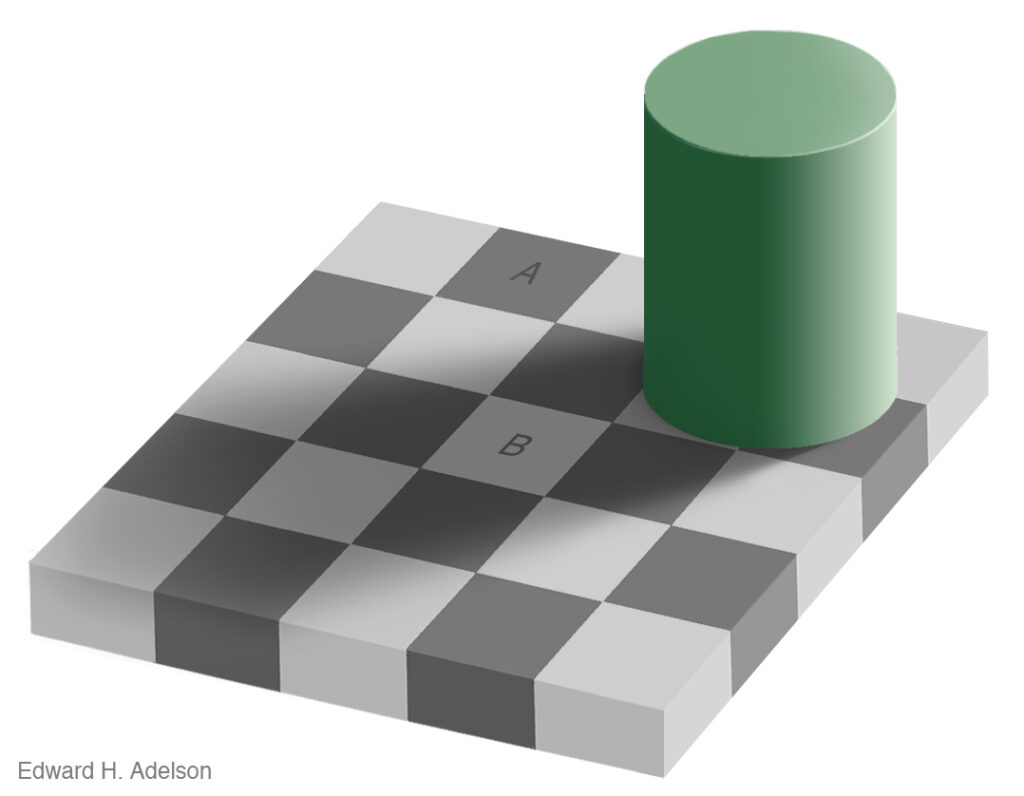 توهم بصری: جایی که چشم میبینه ولی مغز دروغ میگه 3 checkershadow illusion4full 1024x796 1 باشگاه پرورش محصول tegory%